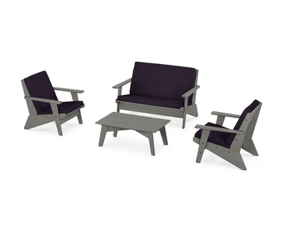 POLYWOOD® Riviera Modern Lounge 4-Piece Set in Slate Grey / Navy Linen