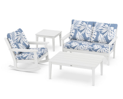 POLYWOOD® Vineyard 4-Piece Deep Seating Rocker Set in White / Leaf Sky Blue