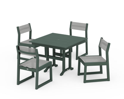 POLYWOOD® EDGE Sling Side Chair 5-Piece Farmhouse Dining Set in Green / Metallic Sling