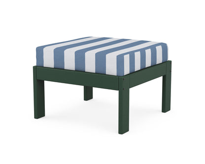 POLYWOOD® Vineyard Modular Ottoman in Green / Cabana Stripe Sky Blue