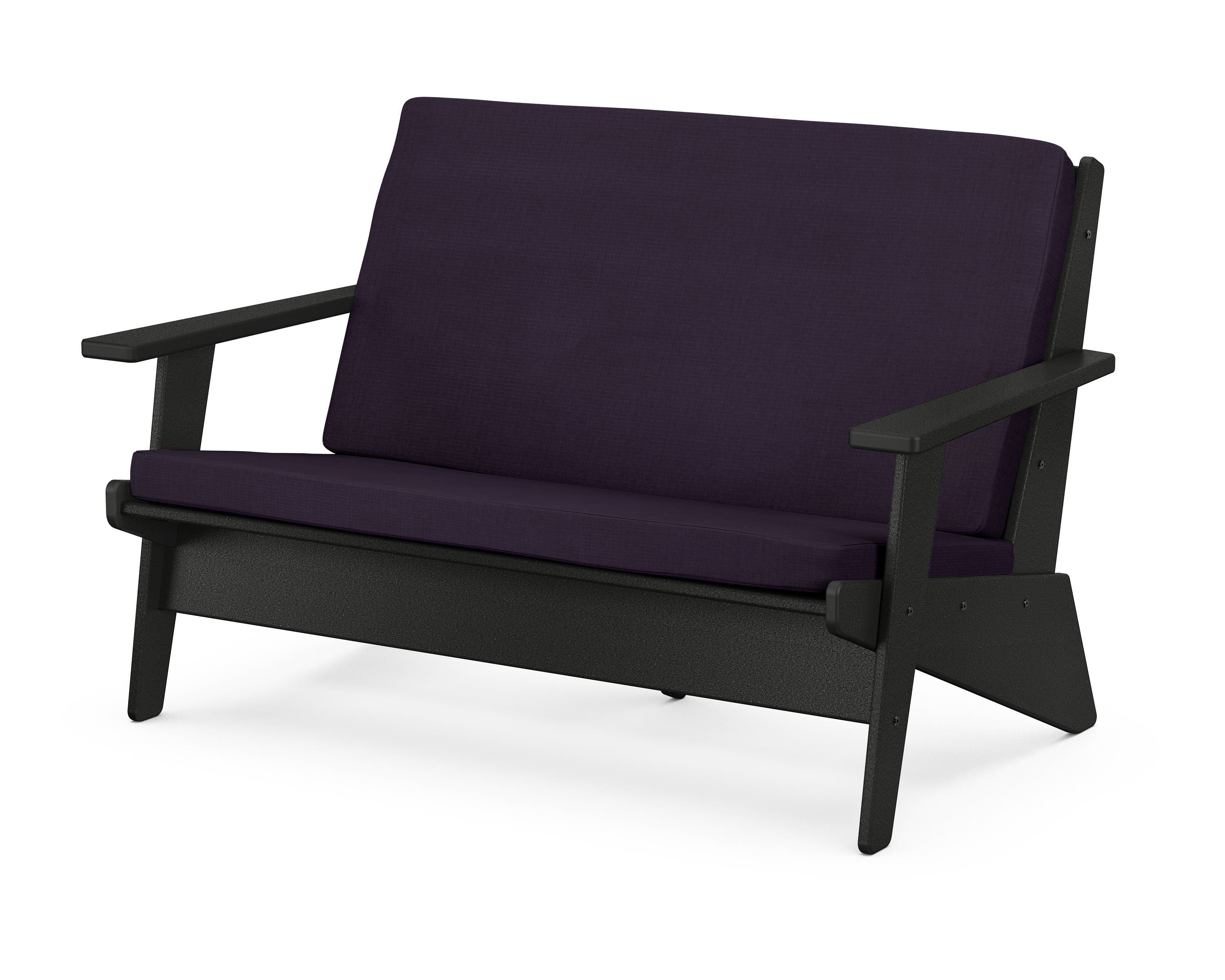 POLYWOOD® Riviera Modern Lounge Loveseat in Black / Navy Linen