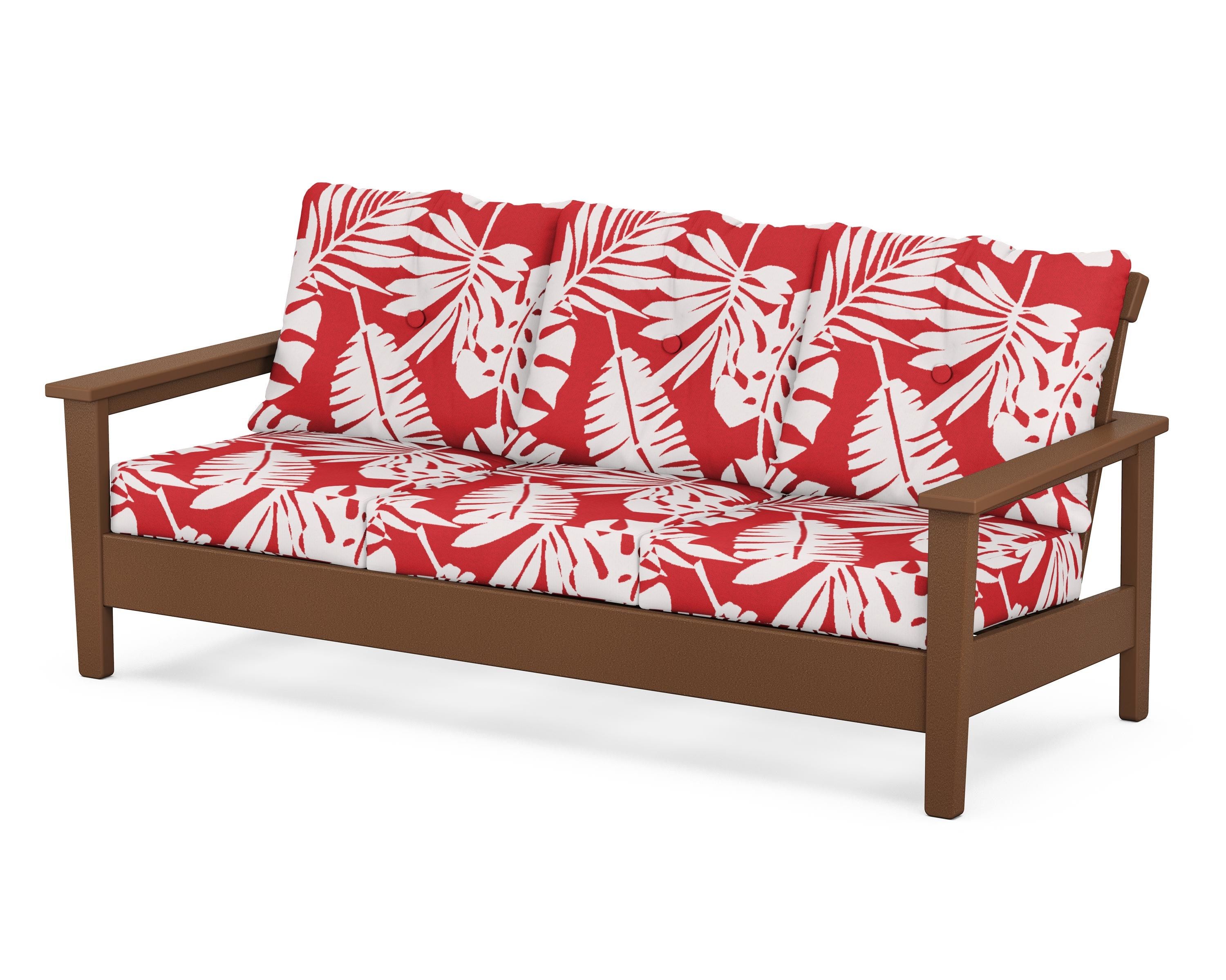 POLYWOOD® Prescott Deep Seating Sofa in Teak / Leaf Crimson