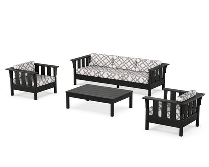 Martha Stewart by POLYWOOD® Acadia 4-Piece Deep Seating Set with Sofa in Black / Trellis Grey Mist