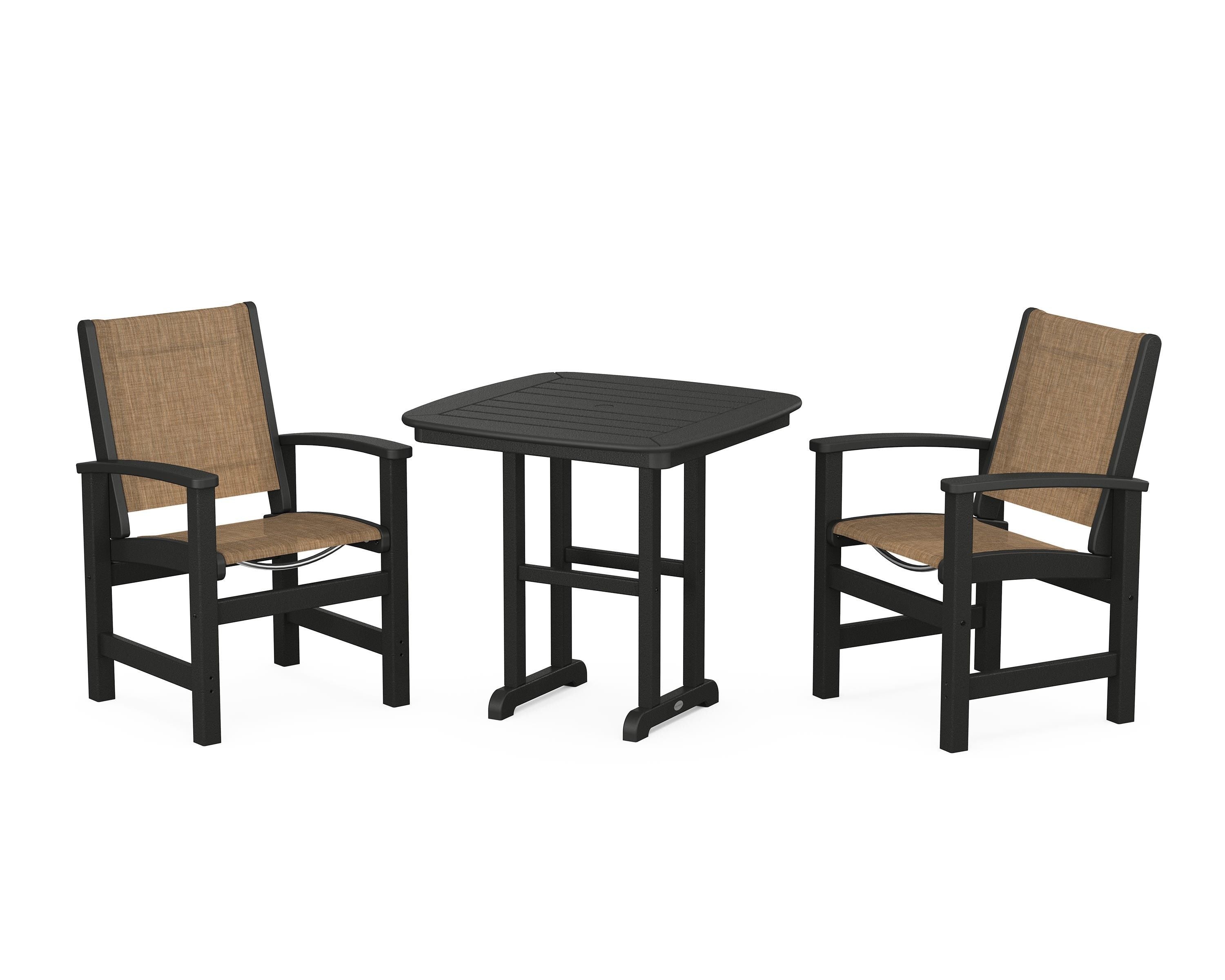 POLYWOOD® Coastal 3-Piece Dining Set in Black / Burlap Sling