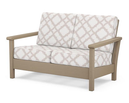 POLYWOOD® Harbour Deep Seating Loveseat in Vintage Sahara / Trellis Dune Burlap