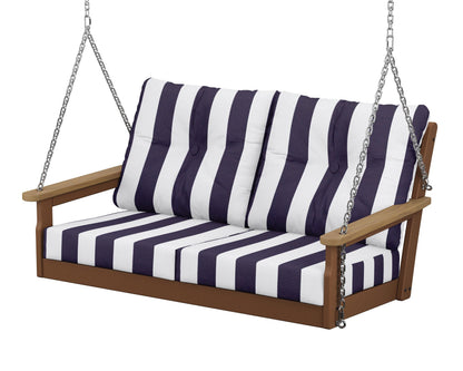 POLYWOOD® Vineyard Deep Seating Swing in Teak / Natural / Cabana Stripe Navy