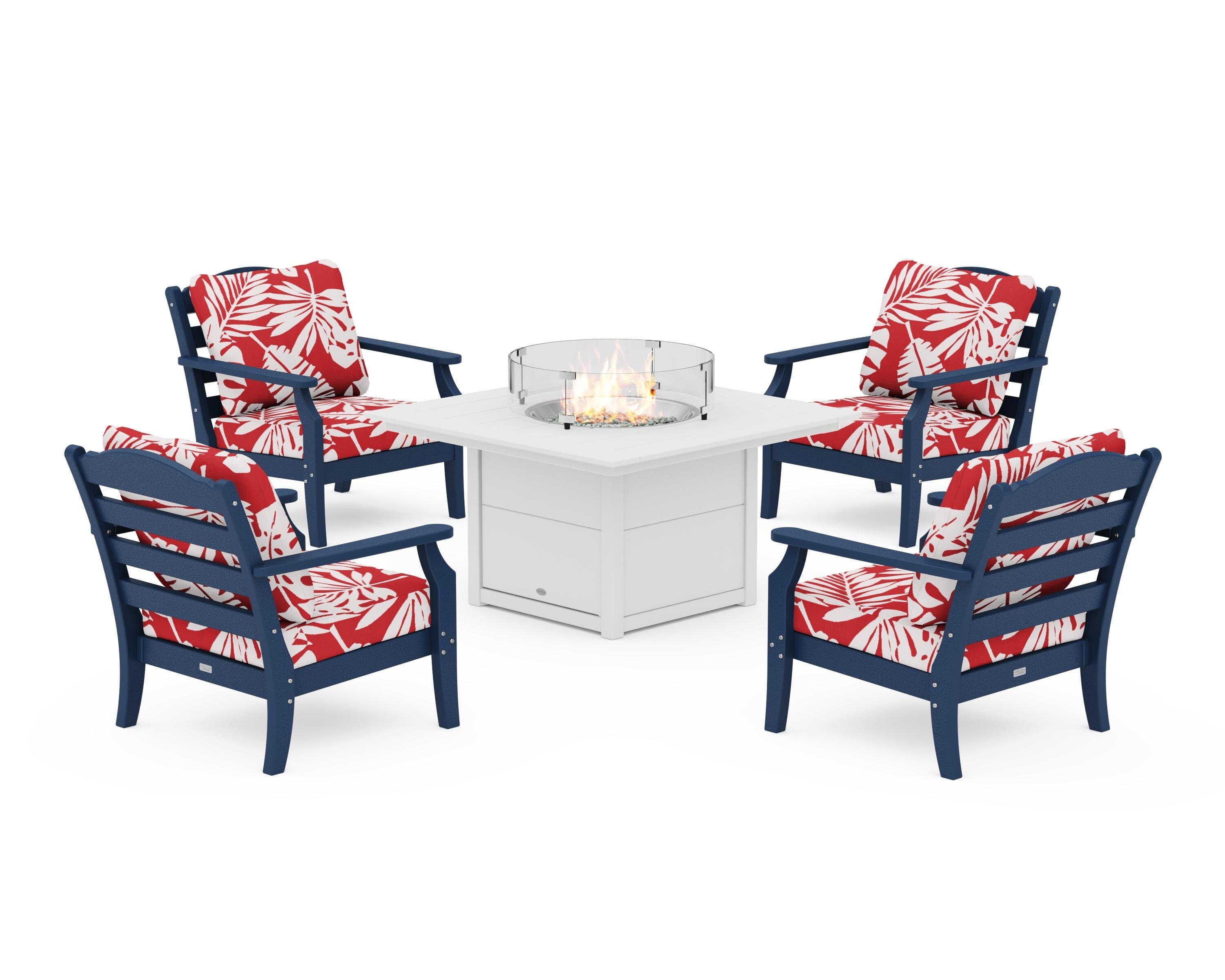 Draper James™ by  POLYWOOD® Savannah 5-Piece Deep Seating Set with Fire Pit Table in Navy / Leaf Crimson