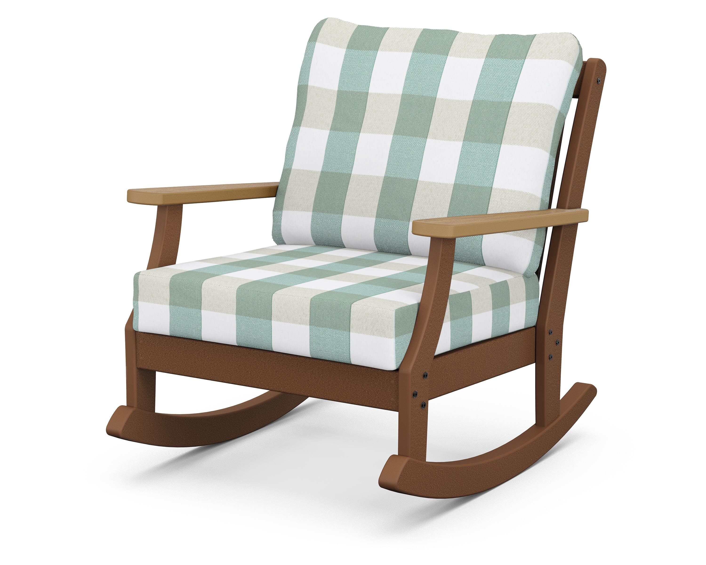 POLYWOOD® Braxton Deep Seating Rocking Chair in Teak / Natural / Buffalo Plaid Glacier Spa