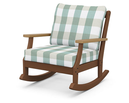 POLYWOOD® Braxton Deep Seating Rocking Chair in Teak / Natural / Buffalo Plaid Glacier Spa