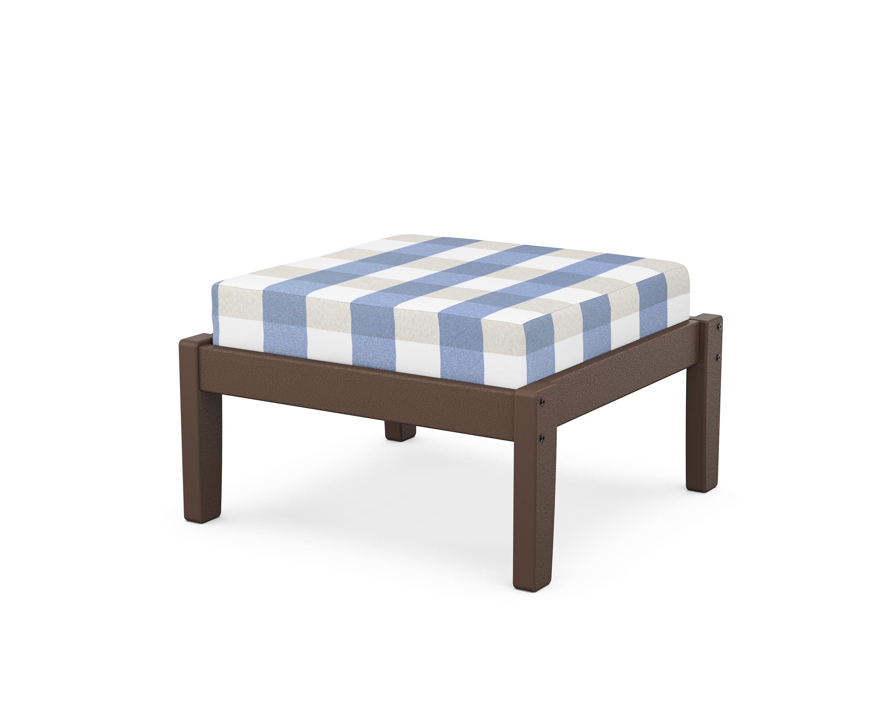 Unbranded Deep Seating Ottoman in Mahogany / Buffalo Plaid Sky Blue