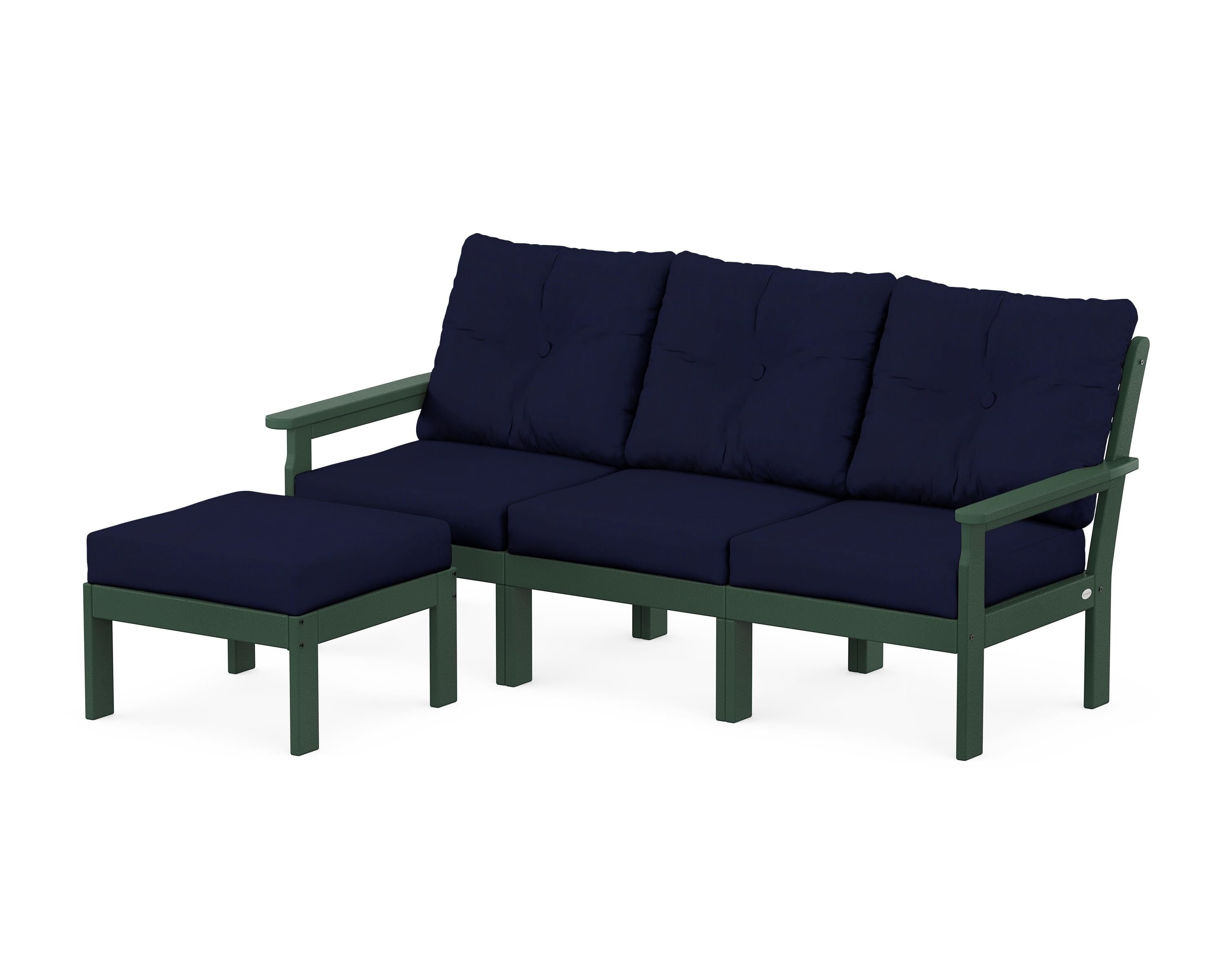 POLYWOOD® Vineyard 4-Piece Sectional with Ottoman in Green / Navy