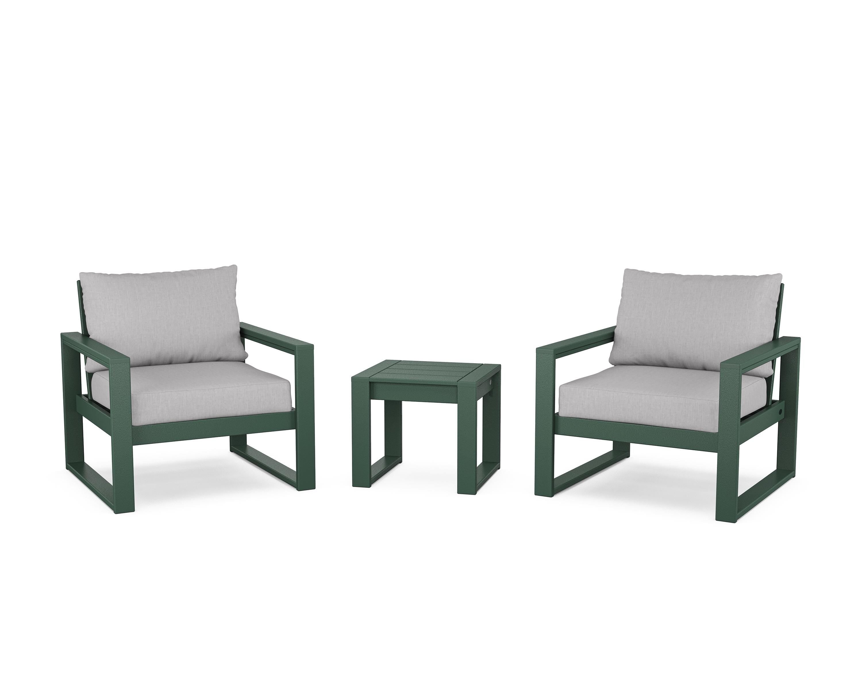 POLYWOOD® EDGE Sectional 3-Piece Deep Seating Set in Green / Granite
