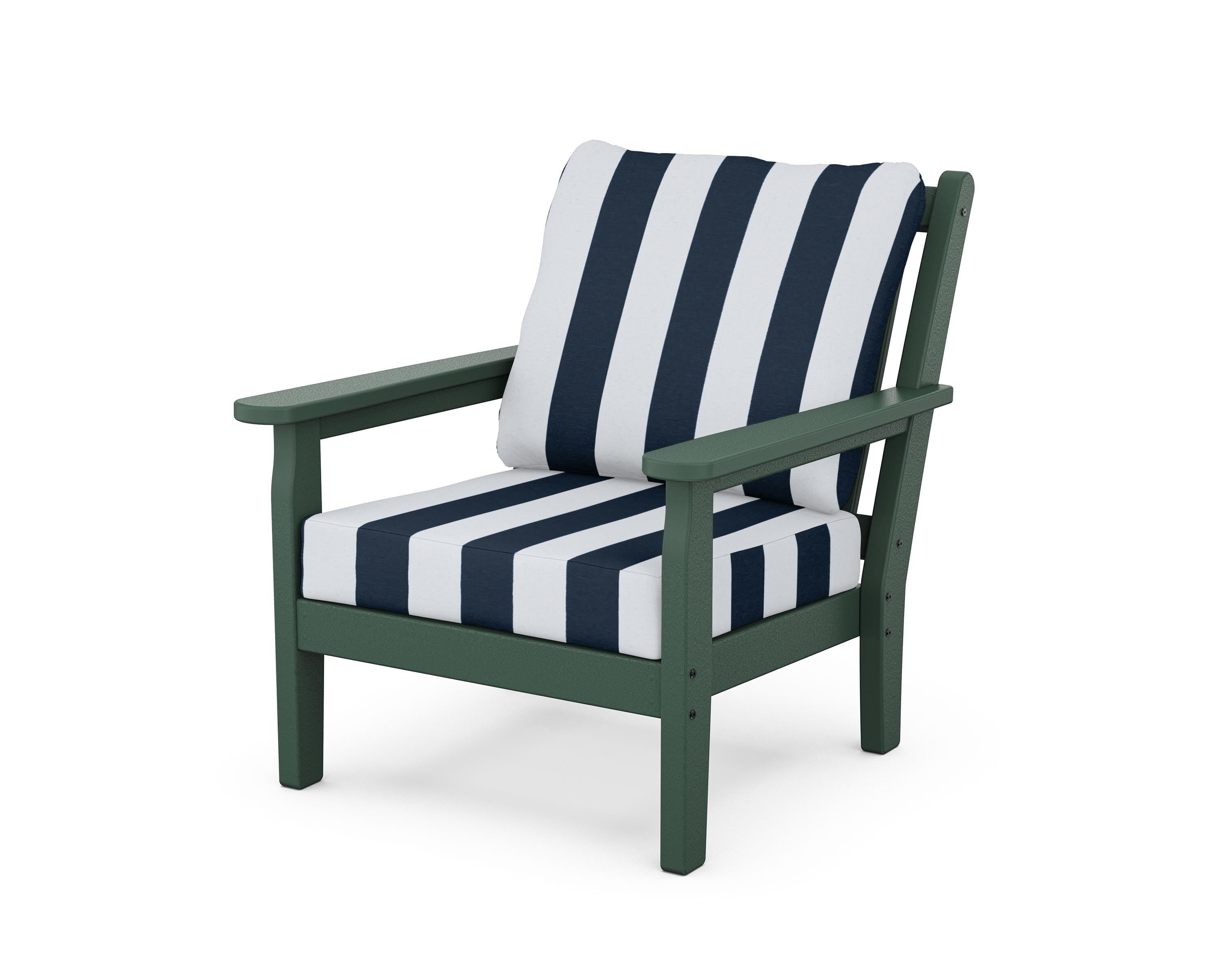 POLYWOOD® Chippendale Deep Seating Chair in Green / Cabana Stripe Marine Indigo