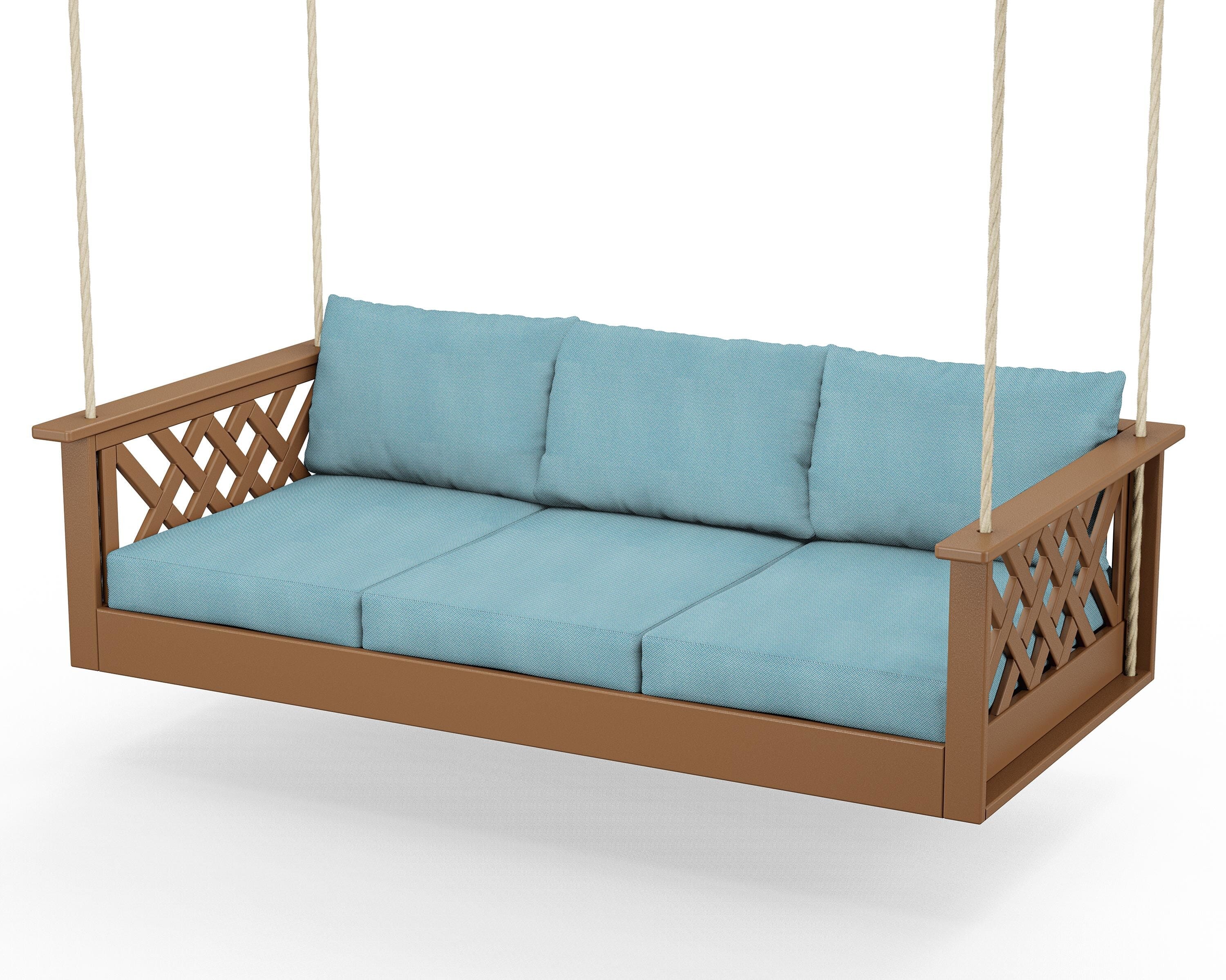 Country Living Wovendale Daybed Swing in Teak / Lattice Sky Blue