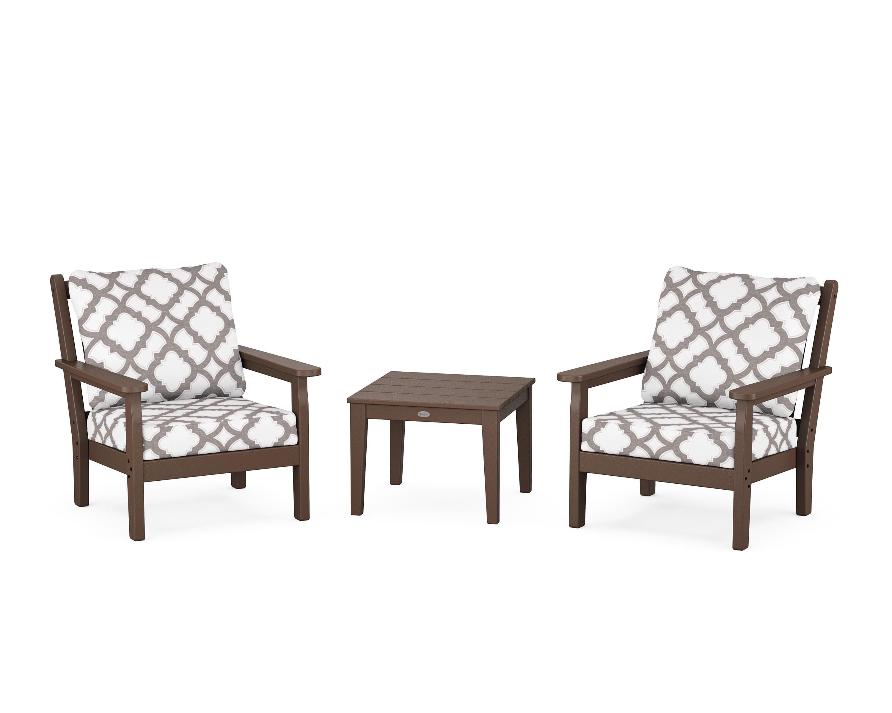 POLYWOOD® Chippendale 3-Piece Deep Seating Set in Mahogany / Trellis Grey Mist