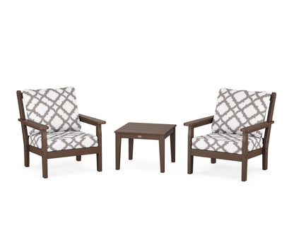 POLYWOOD® Chippendale 3-Piece Deep Seating Set in Mahogany / Trellis Grey Mist