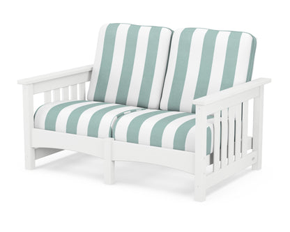 POLYWOOD® Club Mission Loveseat in White / Cabana Stripe Glacier Spa