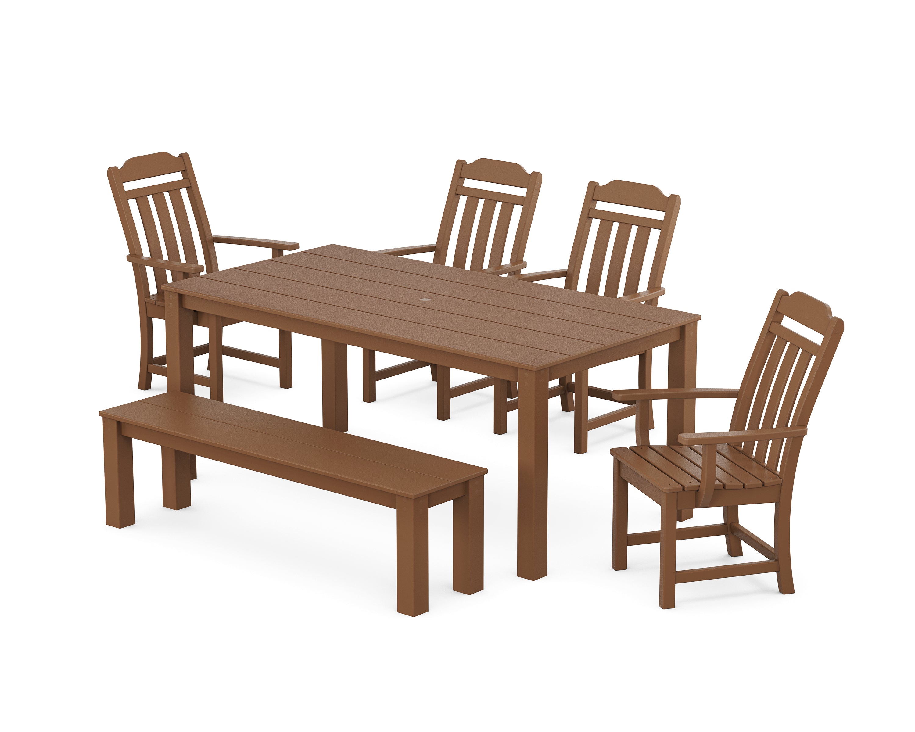 Country Living Cottage 6-Piece Parsons Dining Set with Bench in Teak