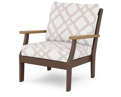 POLYWOOD® Braxton Deep Seating Chair in Mahogany / Natural / Trellis Dune Burlap