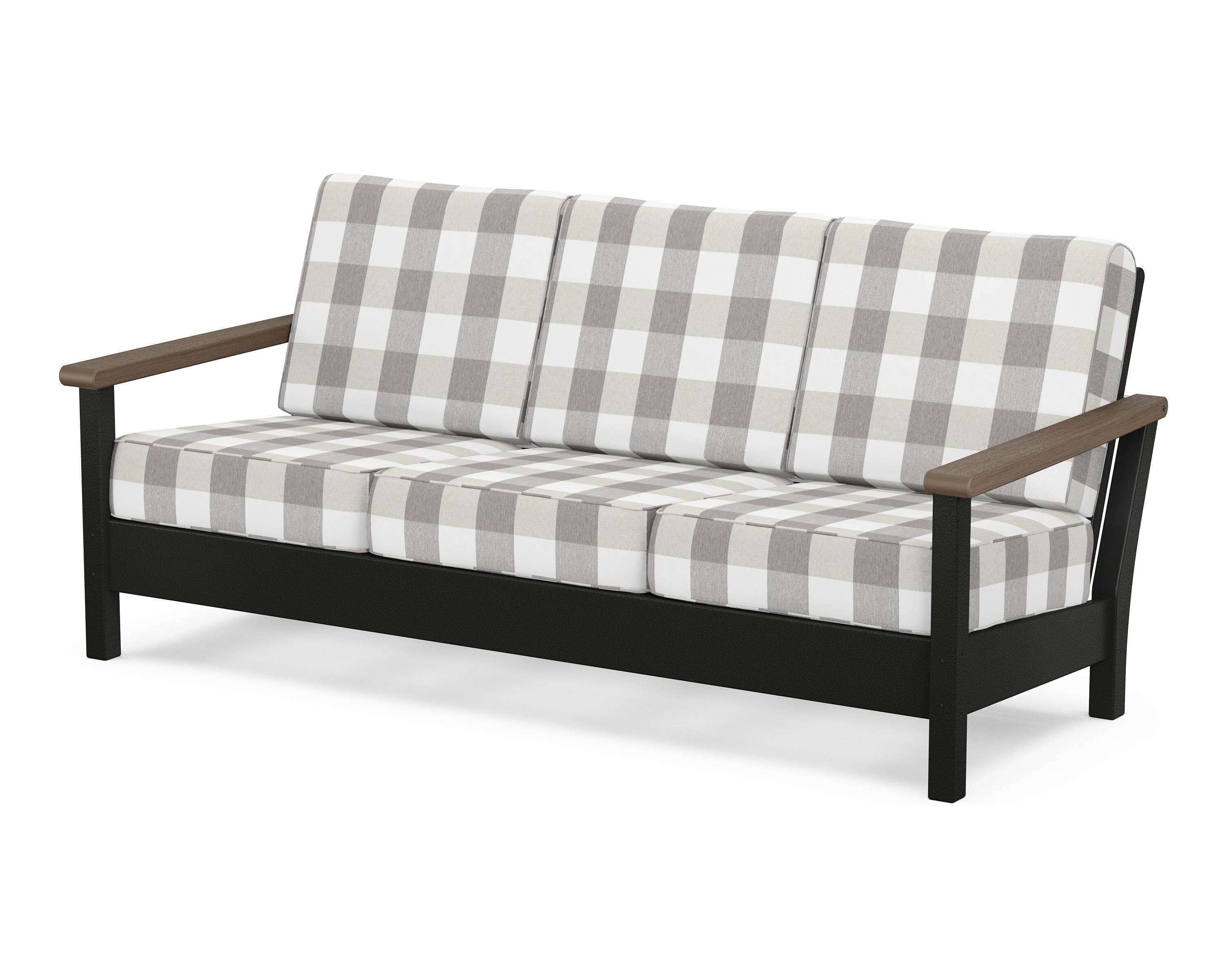 POLYWOOD® Harbour Deep Seating Sofa in Black / Kona / Buffalo Plaid Grey Mist
