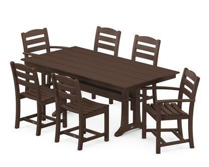 POLYWOOD® La Casa Café 7-Piece Farmhouse Dining Set with Trestle Legs in Mahogany