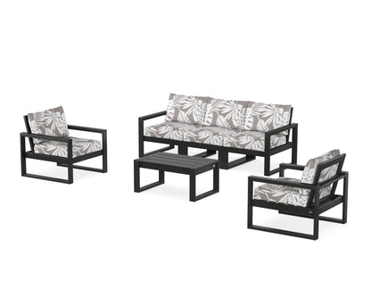 POLYWOOD® EDGE Sectional 4-Piece Deep Seating Set with Sofa in Black / Leaf Grey Mist