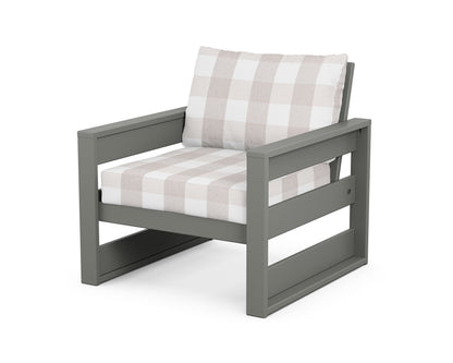 POLYWOOD® Westport Club Chair in Slate Grey / Buffalo Plaid Dune Burlap