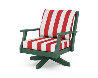Country Living Wovendale Deep Seating Swivel Chair in Green / Cabana Stripe Crimson