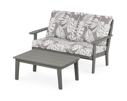 POLYWOOD® Lakeside 2-Piece Lounge Loveseat Set in Slate Grey / Leaf Grey Mist