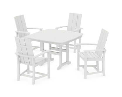 POLYWOOD® Modern Adirondack 5-Piece Dining Set with Trestle Legs in White