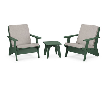 POLYWOOD® Riviera Modern Lounge 3-Piece Set in Green / Weathered Tweed