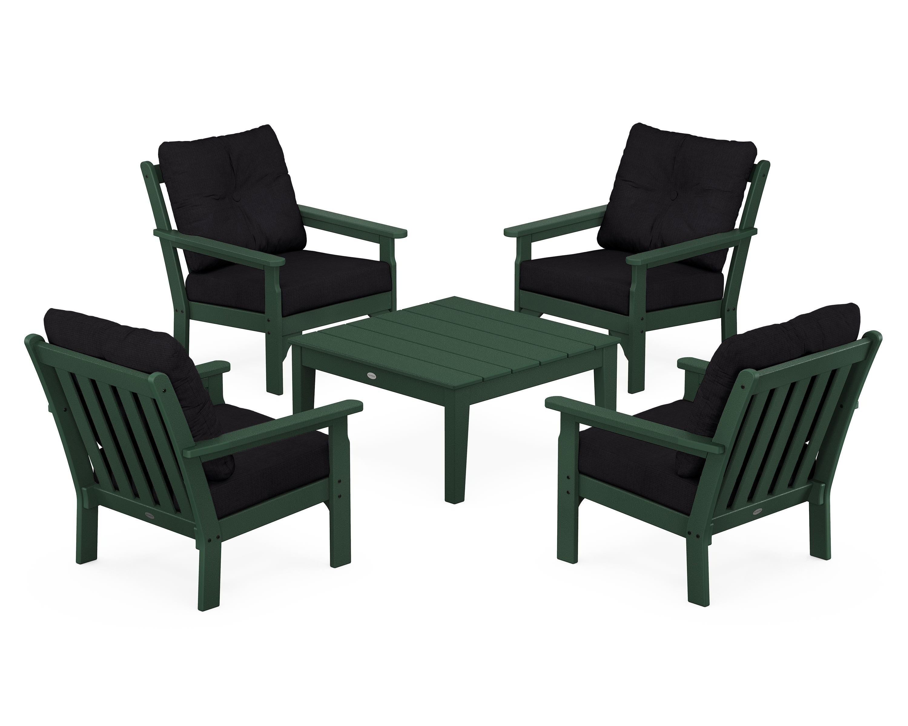 POLYWOOD® Vineyard 5-Piece Deep Seating Conversation Set in Green / Midnight Linen