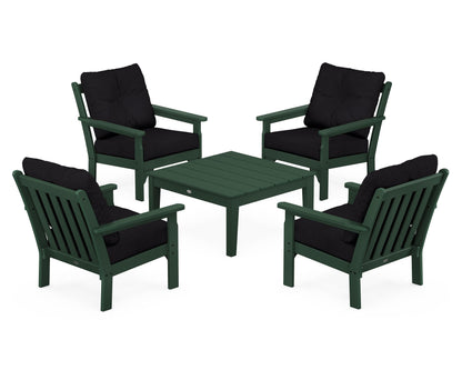 POLYWOOD® Vineyard 5-Piece Deep Seating Conversation Set in Green / Midnight Linen