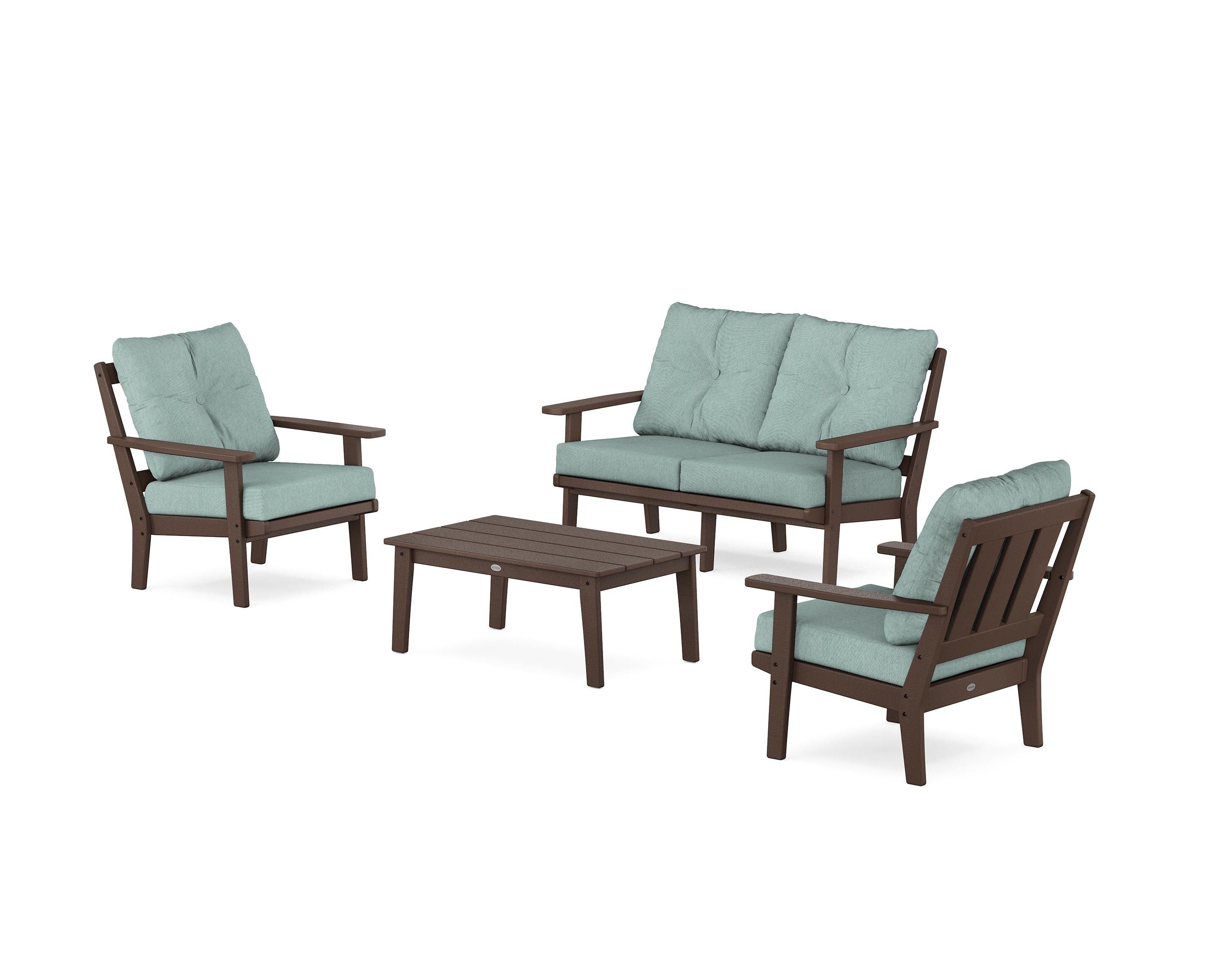 POLYWOOD® Oxford 4-Piece Deep Seating Set with Loveseat in Mahogany / Glacier Spa