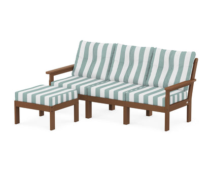 POLYWOOD® Vineyard 4-Piece Sectional with Ottoman in Teak / Cabana Stripe Glacier Spa
