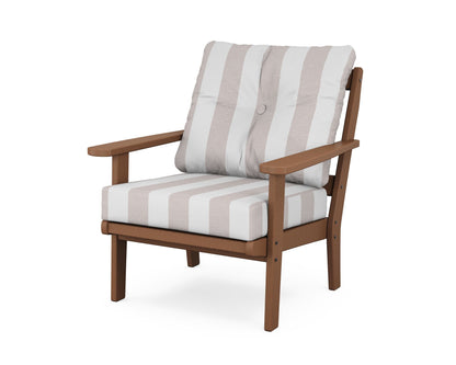 POLYWOOD® Mission Deep Seating Chair in Teak / Cabana Stripe Dune Burlap