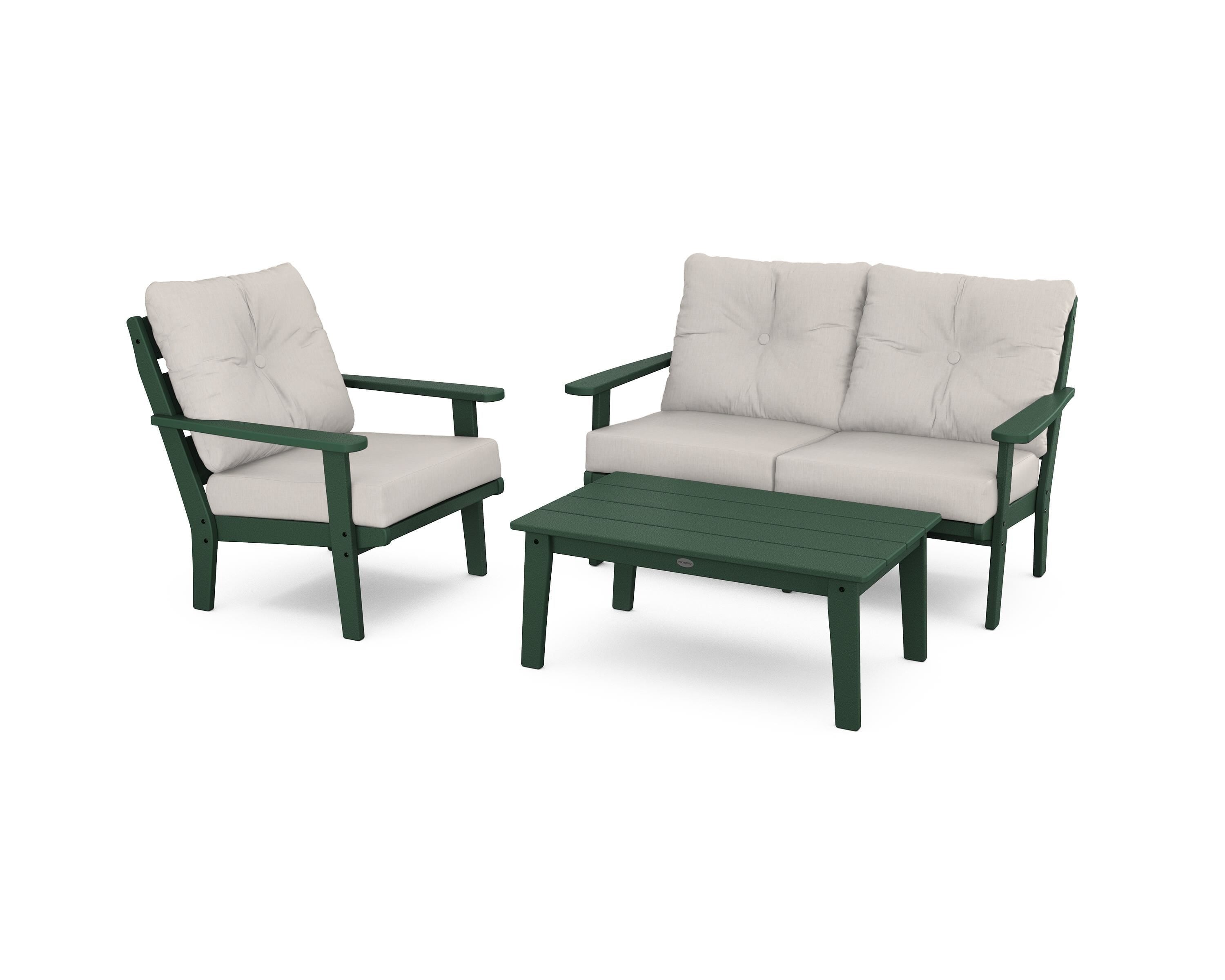 POLYWOOD® Lakeside 3-Piece Deep Seating Set in Green / Cast Ash