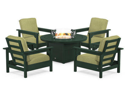 POLYWOOD® Club 5-Piece Conversation Set with Fire Pit Table in Green / Chartreuse Boucle