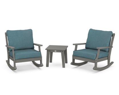 POLYWOOD® Braxton 3-Piece Deep Seating Rocker Set in Slate Grey / Ocean Teal