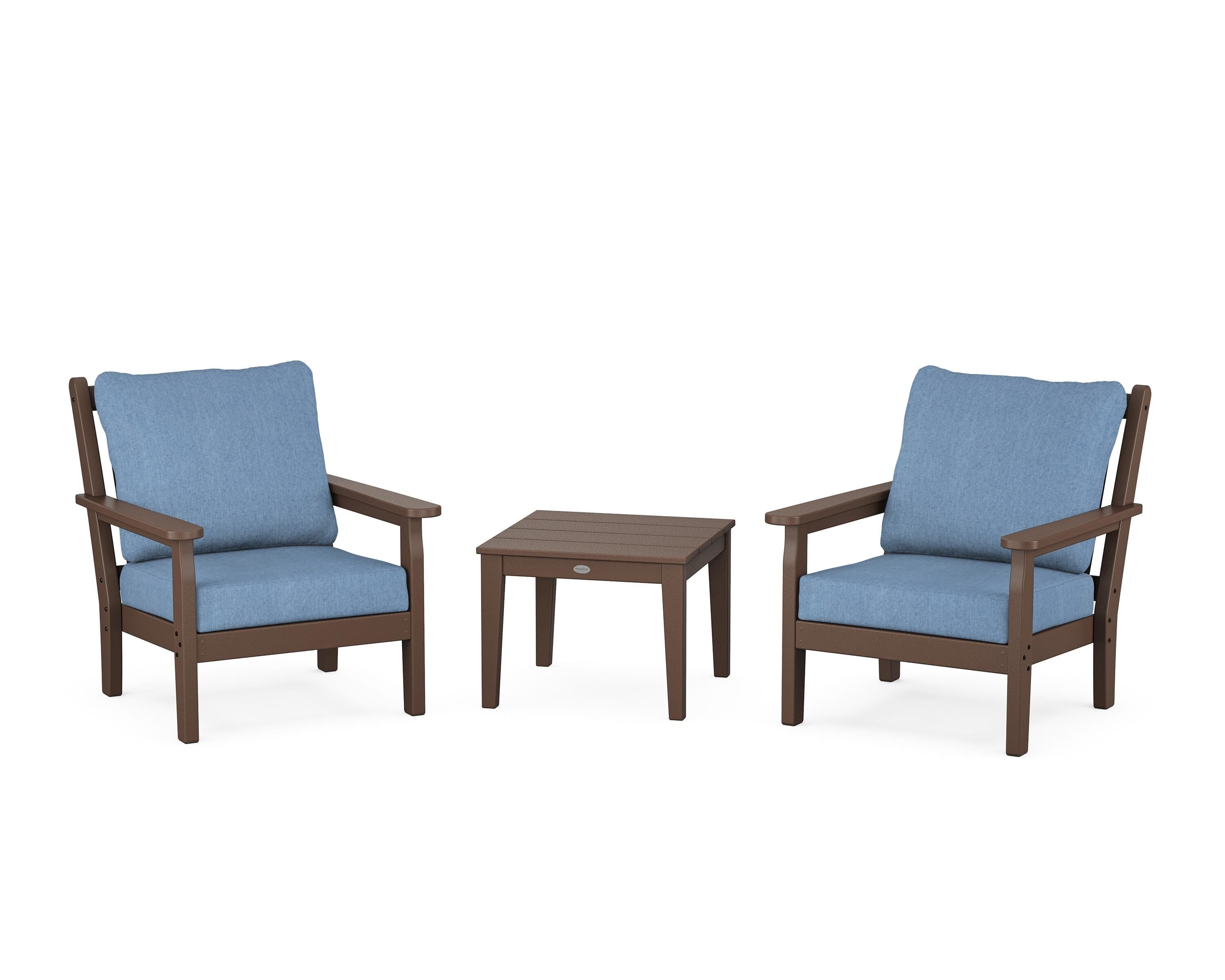 POLYWOOD® Chippendale 3-Piece Deep Seating Set in Mahogany / Sky Blue