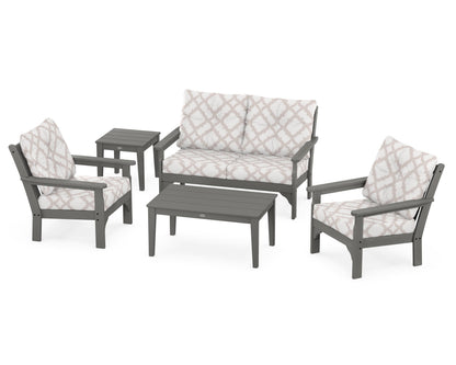 POLYWOOD® Vineyard 5-Piece Deep Seating Set in Slate Grey / Trellis Dune Burlap