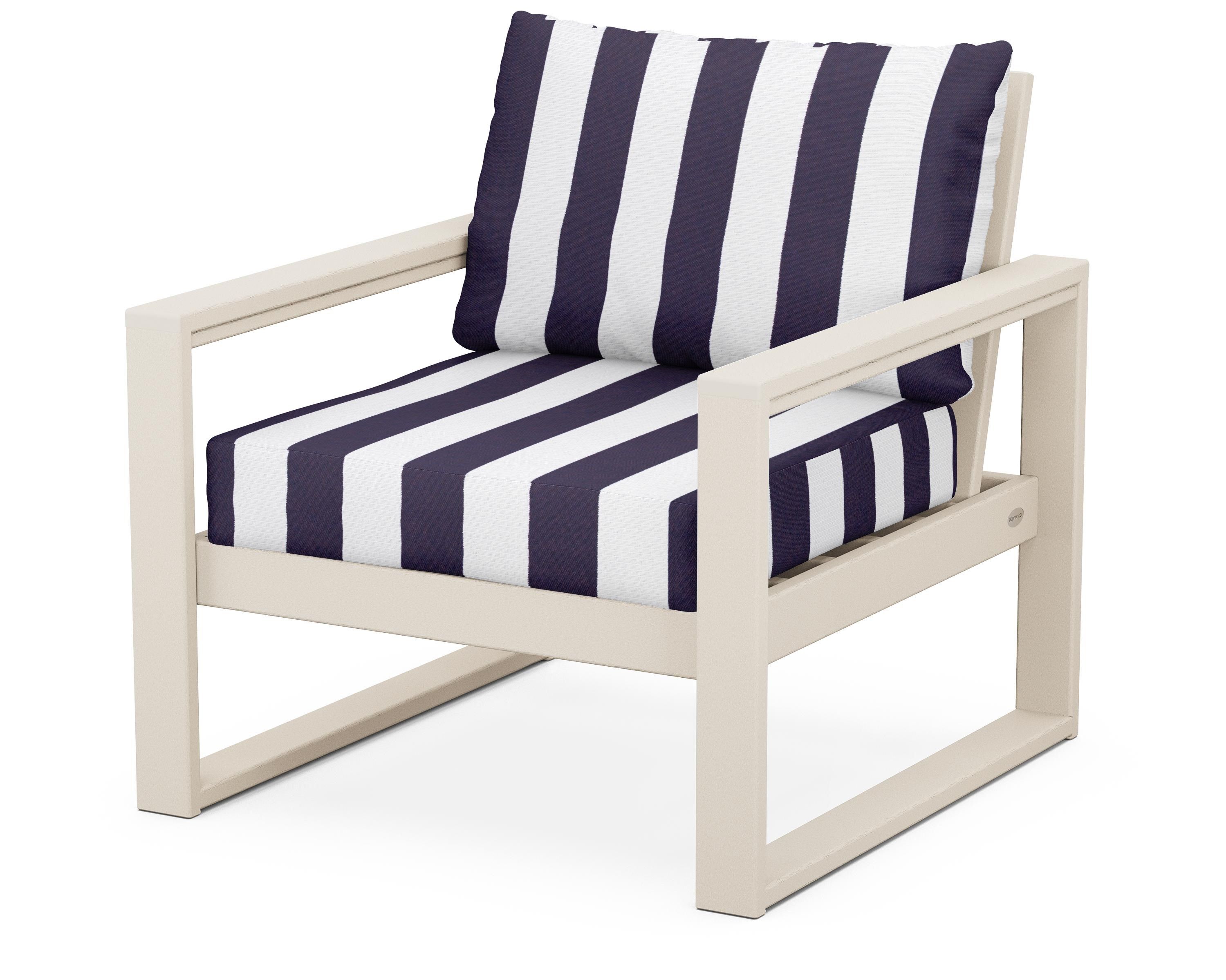 POLYWOOD® EDGE Club Chair in Sand / Cabana Stripe Navy