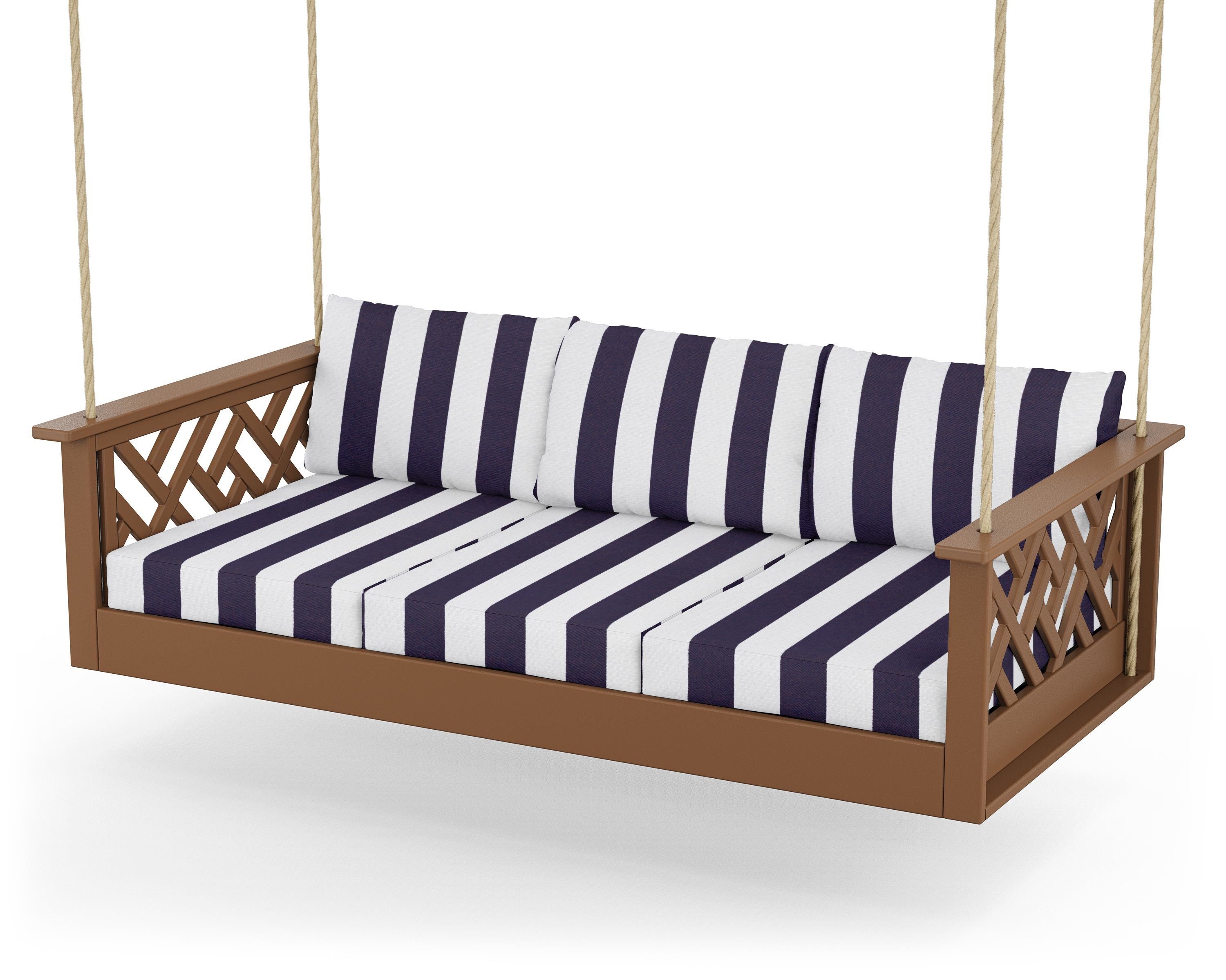POLYWOOD® Chippendale Daybed Swing in Teak / Cabana Stripe Navy