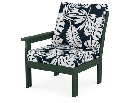 POLYWOOD® Vineyard Modular Left Arm Chair in Green / Leaf Marine Indigo
