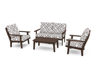 POLYWOOD® Lakeside 4-Piece Deep Seating Set in Mahogany / Trellis Grey Mist