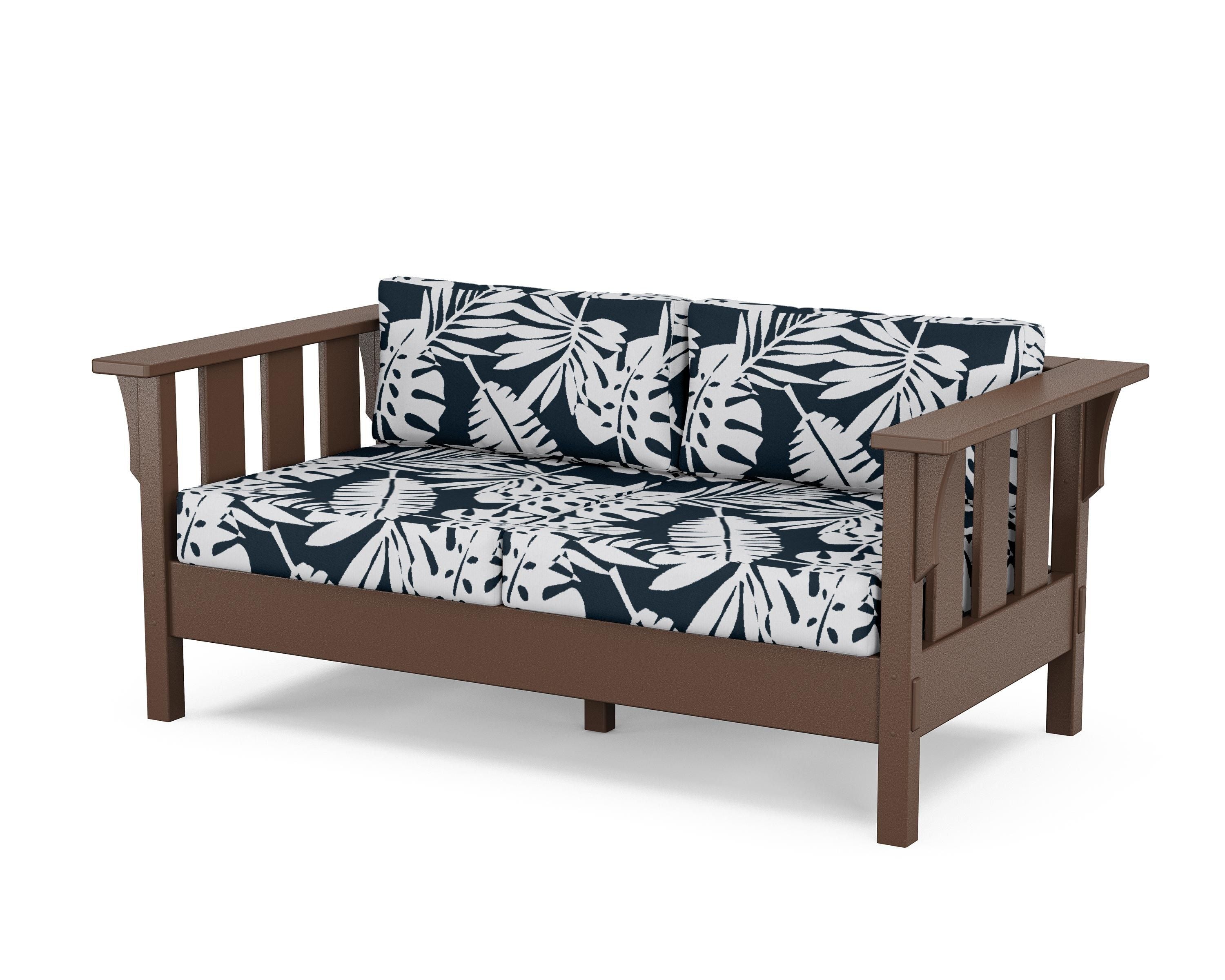Martha Stewart by POLYWOOD® Acadia Deep Seating Loveseat in Mahogany / Leaf Marine Indigo