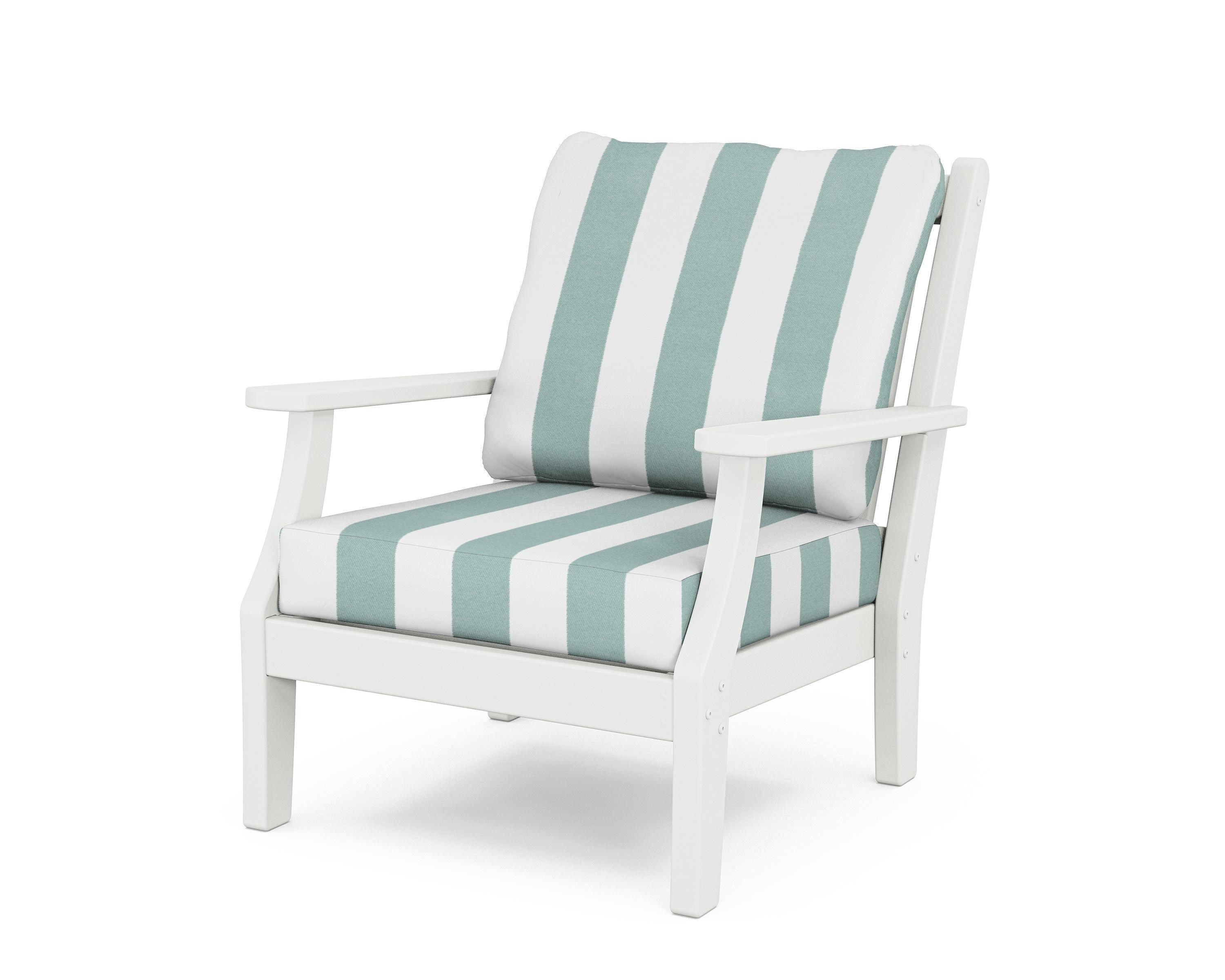 Country Living Wovendale Deep Seating Chair in White / Cabana Stripe Glacier Spa