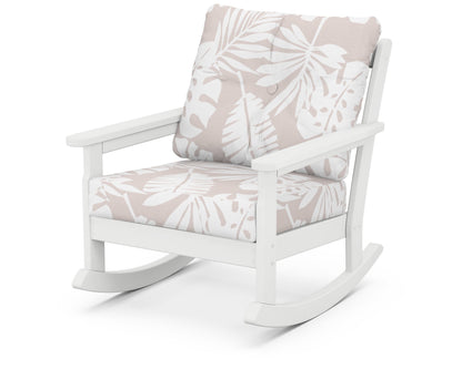 POLYWOOD® Vineyard Deep Seating Rocking Chair in White / Leaf Dune Burlap