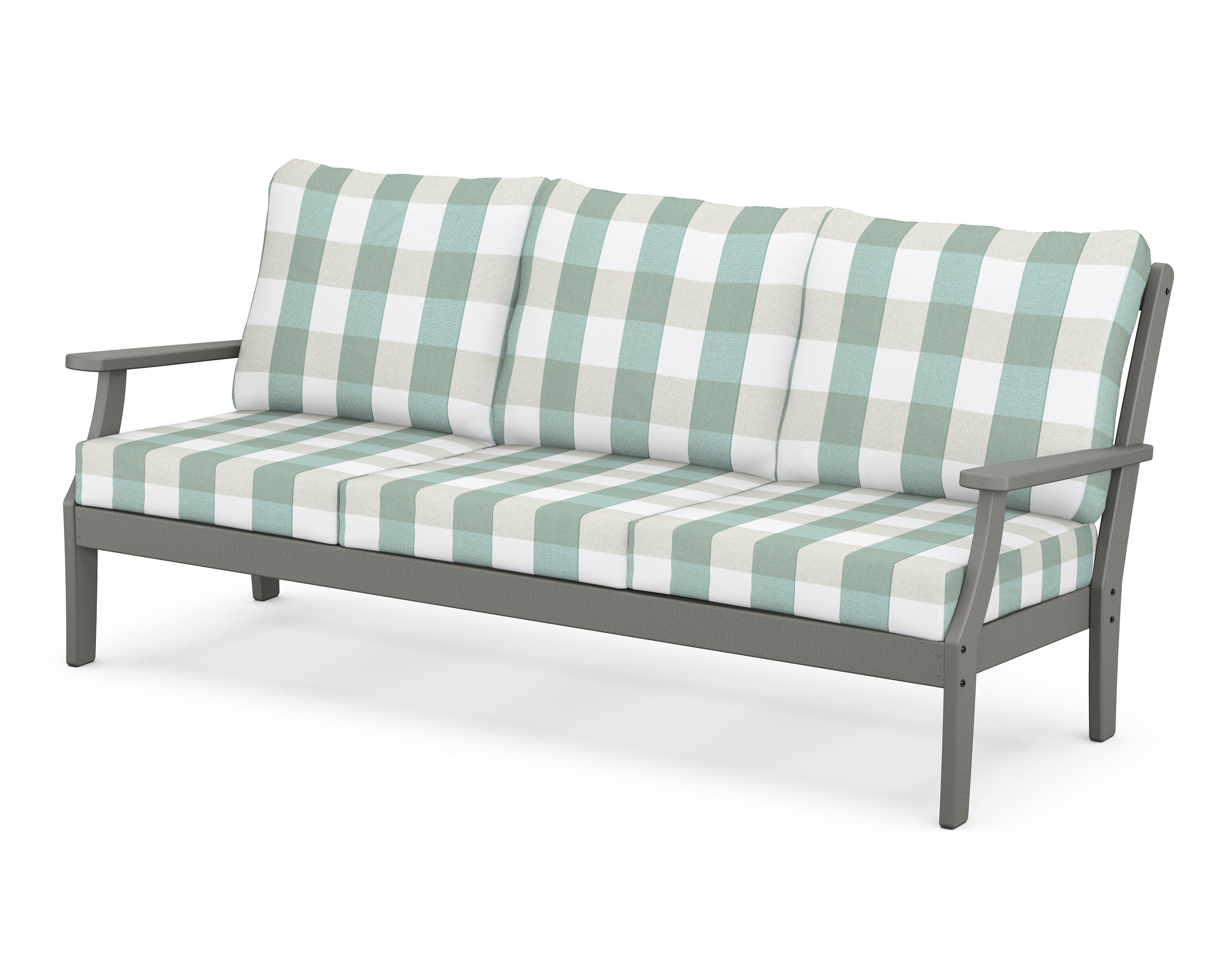POLYWOOD® Braxton Deep Seating Sofa in Slate Grey / Buffalo Plaid Glacier Spa