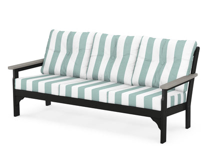 POLYWOOD® Vineyard Deep Seating Sofa in Black / Driftwood / Cabana Stripe Glacier Spa